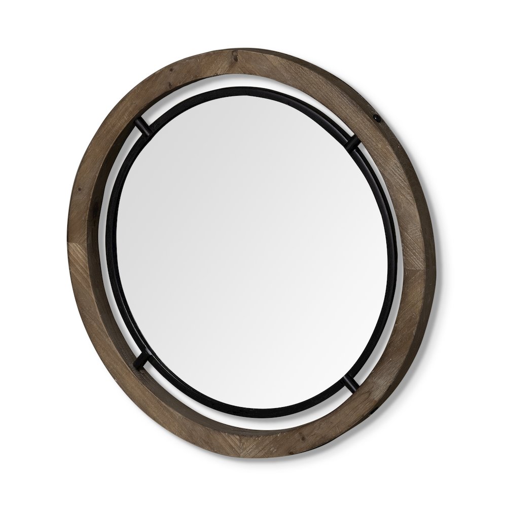 Jos28" Brown Wood and Black Metal Frame Mirror. Picture 1