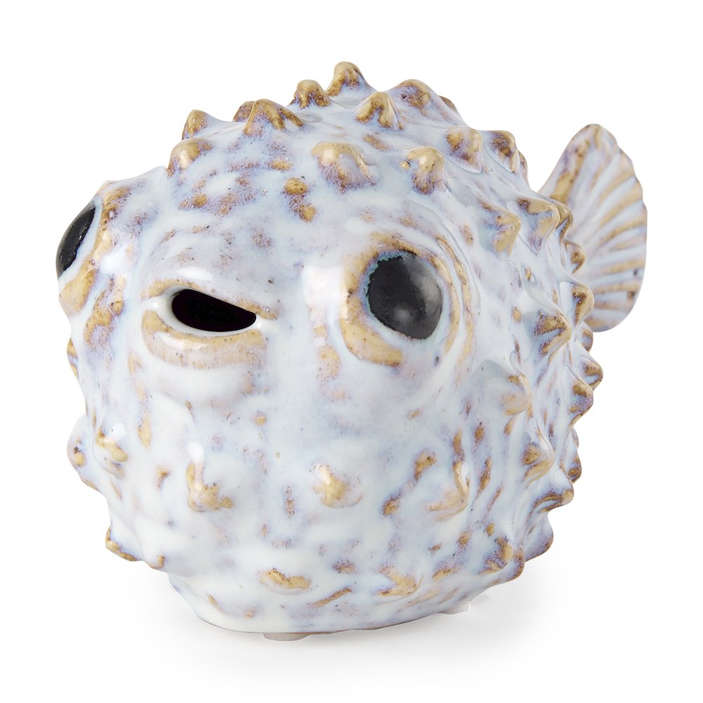 Spike (Small) 8L x 4W Off-White Ceramic Puffer Fish. Picture 1