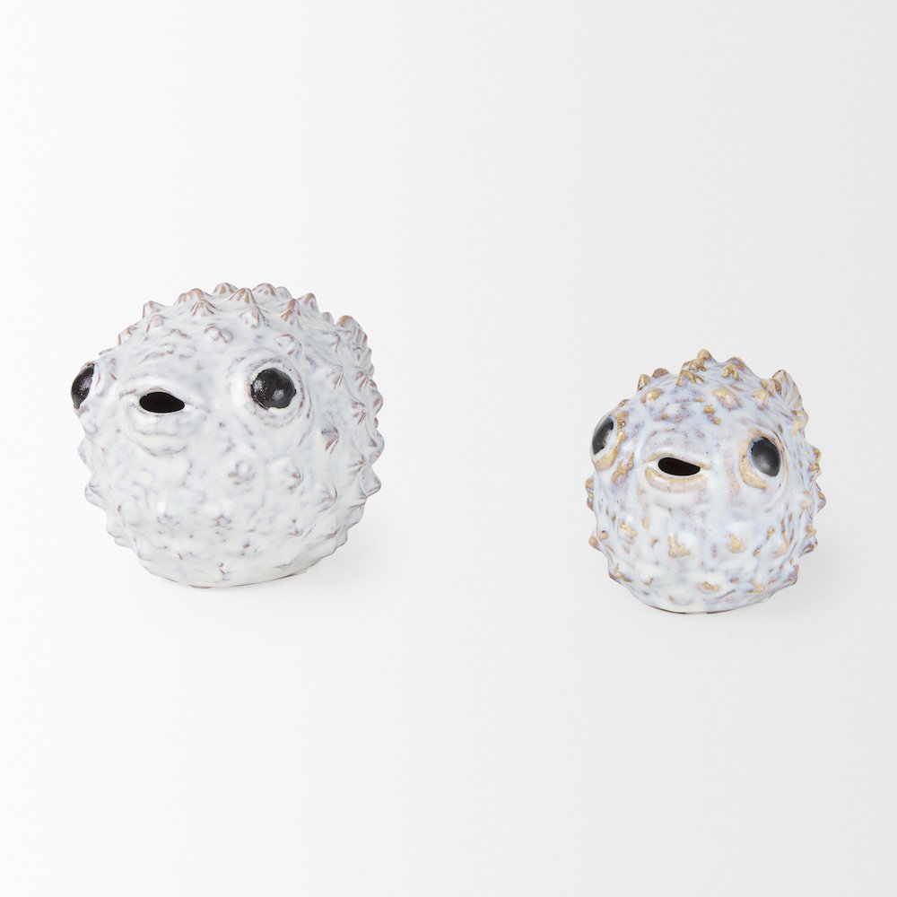 Spike (Small) 8L x 4W Off-White Ceramic Puffer Fish. Picture 3
