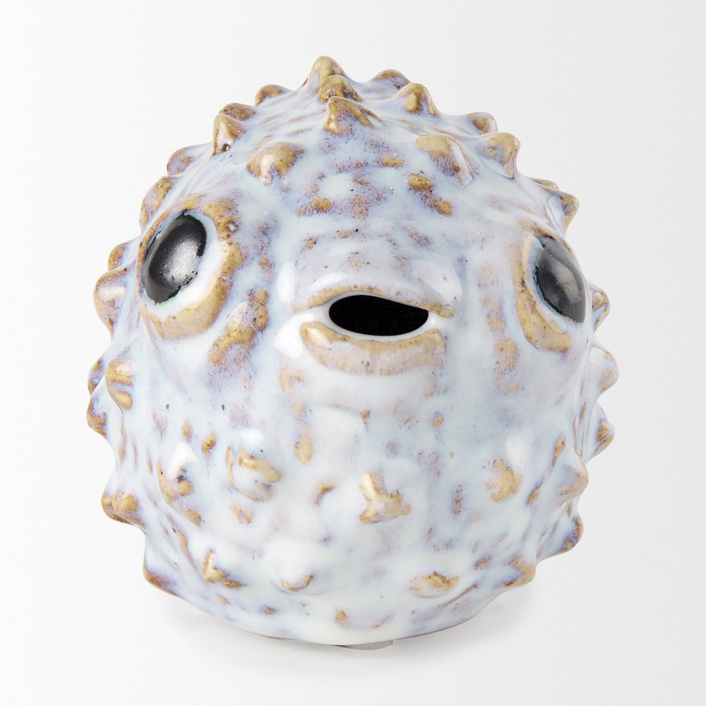 Spike (Small) 8L x 4W Off-White Ceramic Puffer Fish. Picture 6