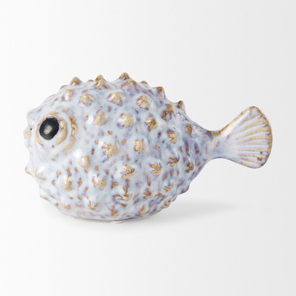 Spike (Small) 8L x 4W Off-White Ceramic Puffer Fish. Picture 7