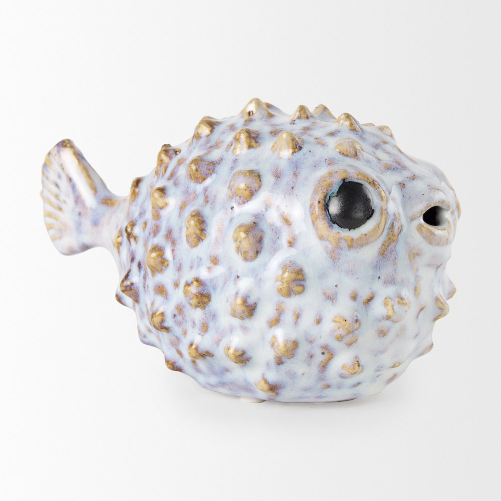 Spike (Small) 8L x 4W Off-White Ceramic Puffer Fish. Picture 9