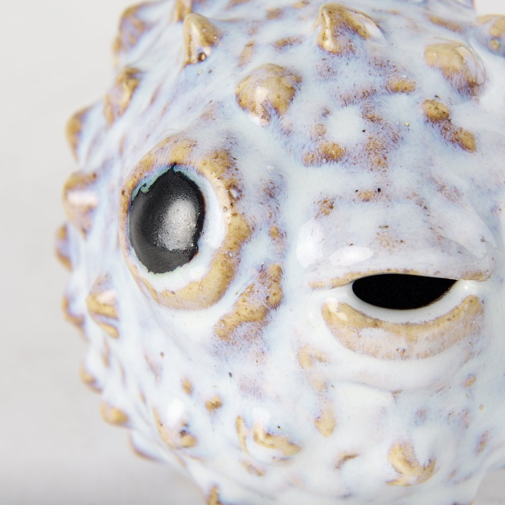 Spike (Small) 8L x 4W Off-White Ceramic Puffer Fish. Picture 10