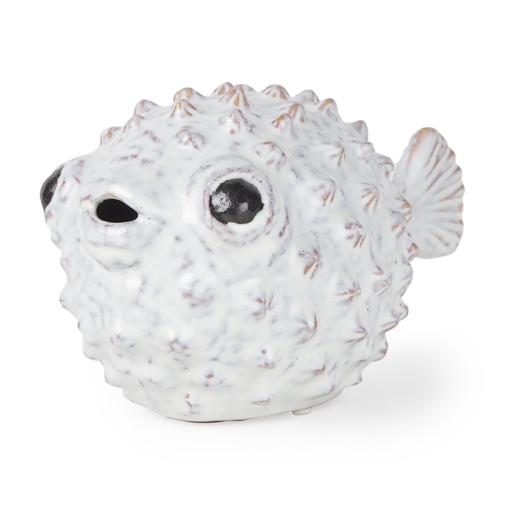 Spike (Large) 10L x 6W Off-White Ceramic Puffer Fish. Picture 1