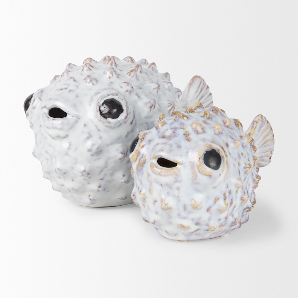 Spike (Large) 10L x 6W Off-White Ceramic Puffer Fish. Picture 4