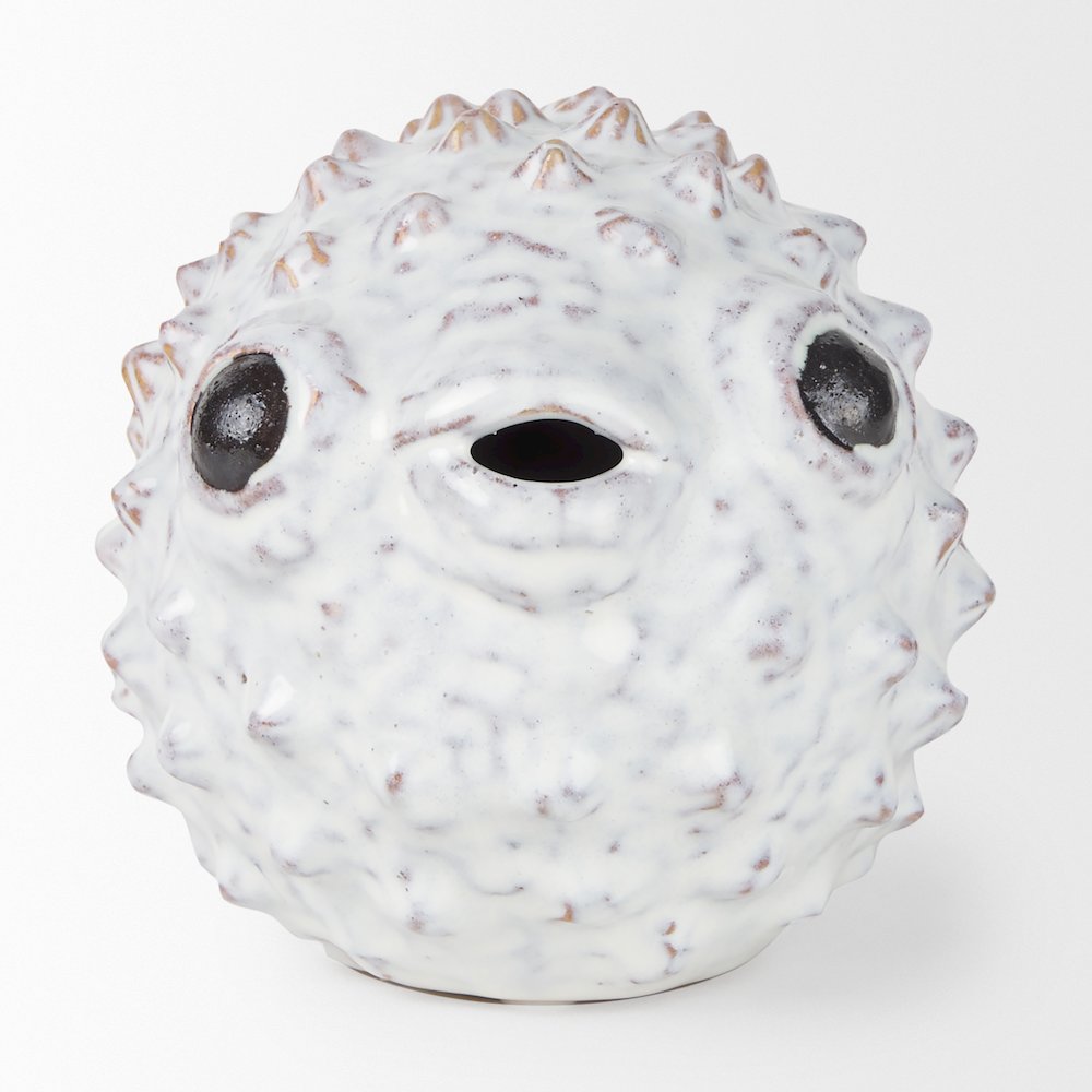 Spike (Large) 10L x 6W Off-White Ceramic Puffer Fish. Picture 6