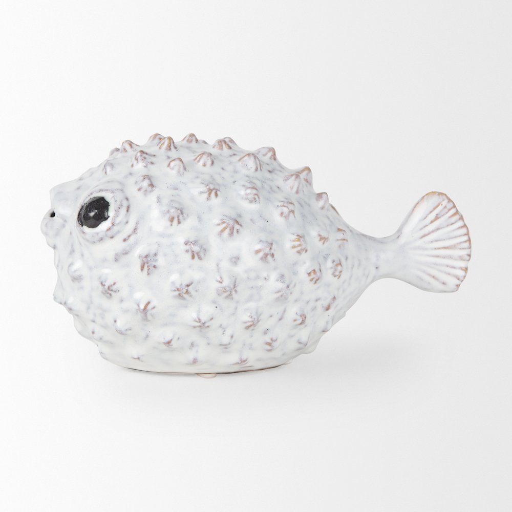 Spike (Large) 10L x 6W Off-White Ceramic Puffer Fish. Picture 7