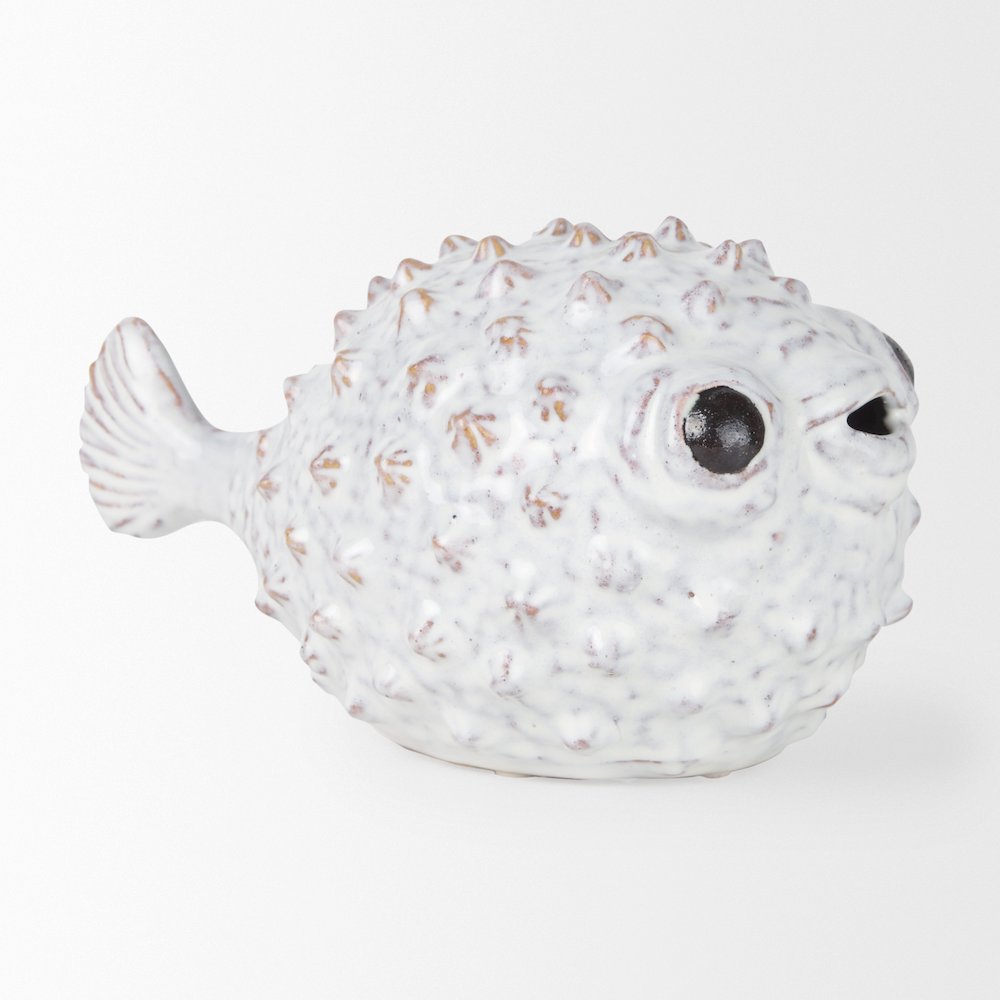 Spike (Large) 10L x 6W Off-White Ceramic Puffer Fish. Picture 9