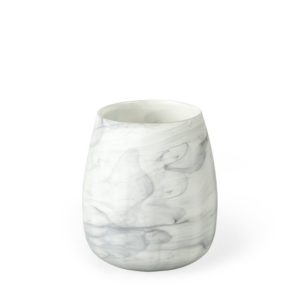 Volta Short Gray Cream Glass Abstract Pattern Vase. Picture 1