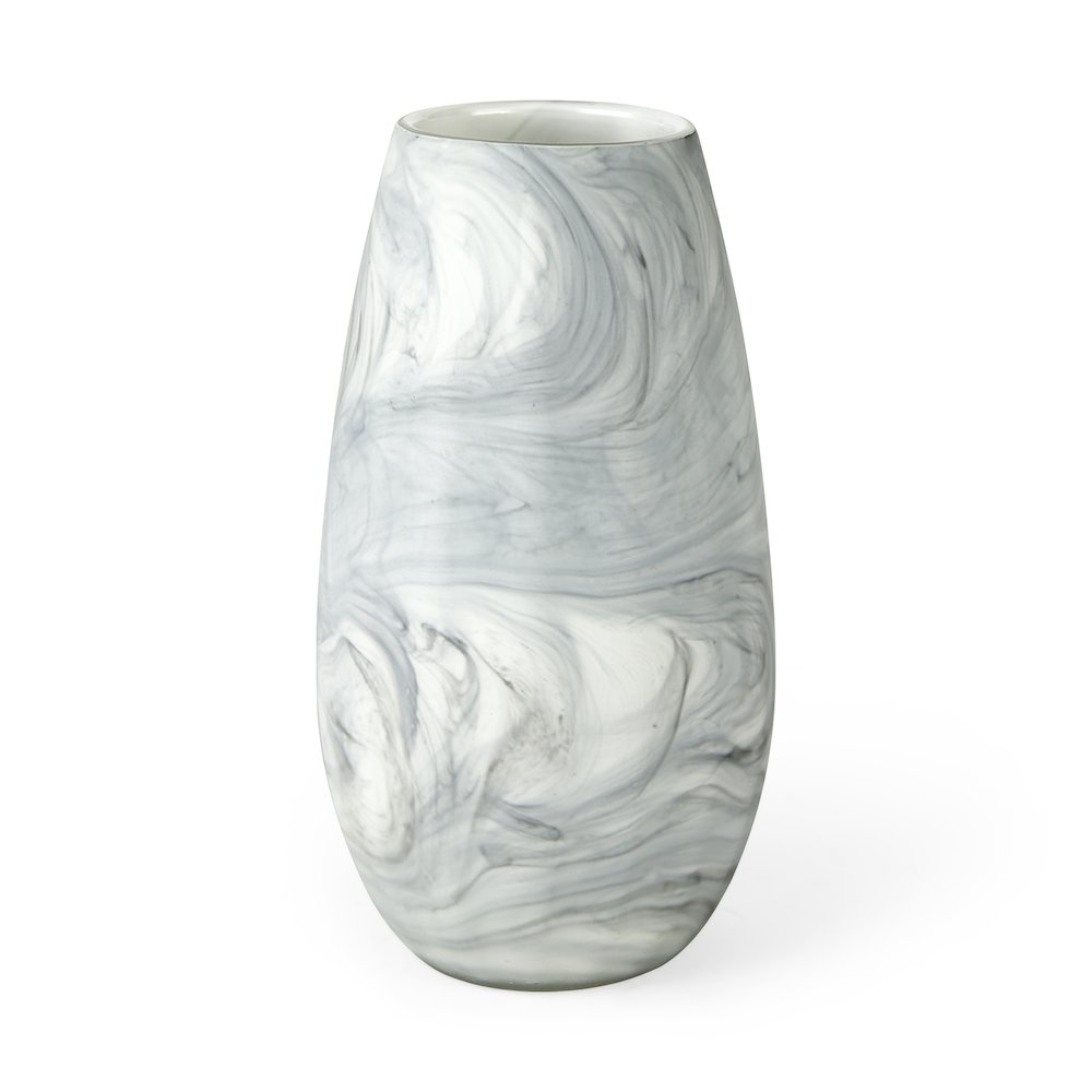 Volta Tall White Gray Abstract Pattern Glass Vase. Picture 1