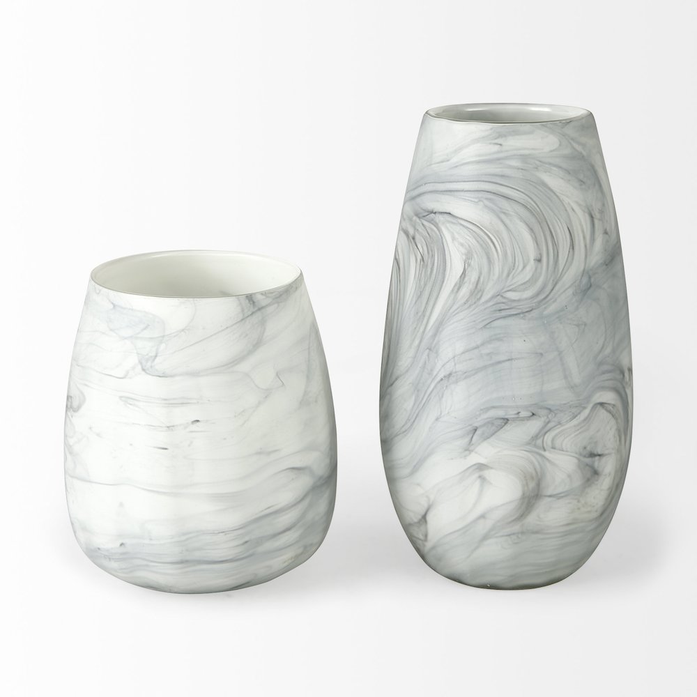Volta Tall White Gray Abstract Pattern Glass Vase. Picture 3