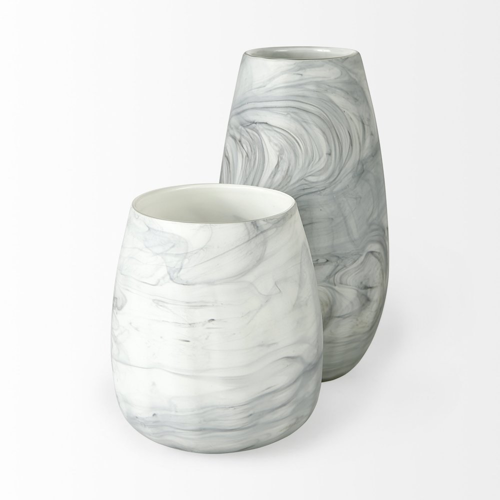Volta Tall White Gray Abstract Pattern Glass Vase. Picture 4