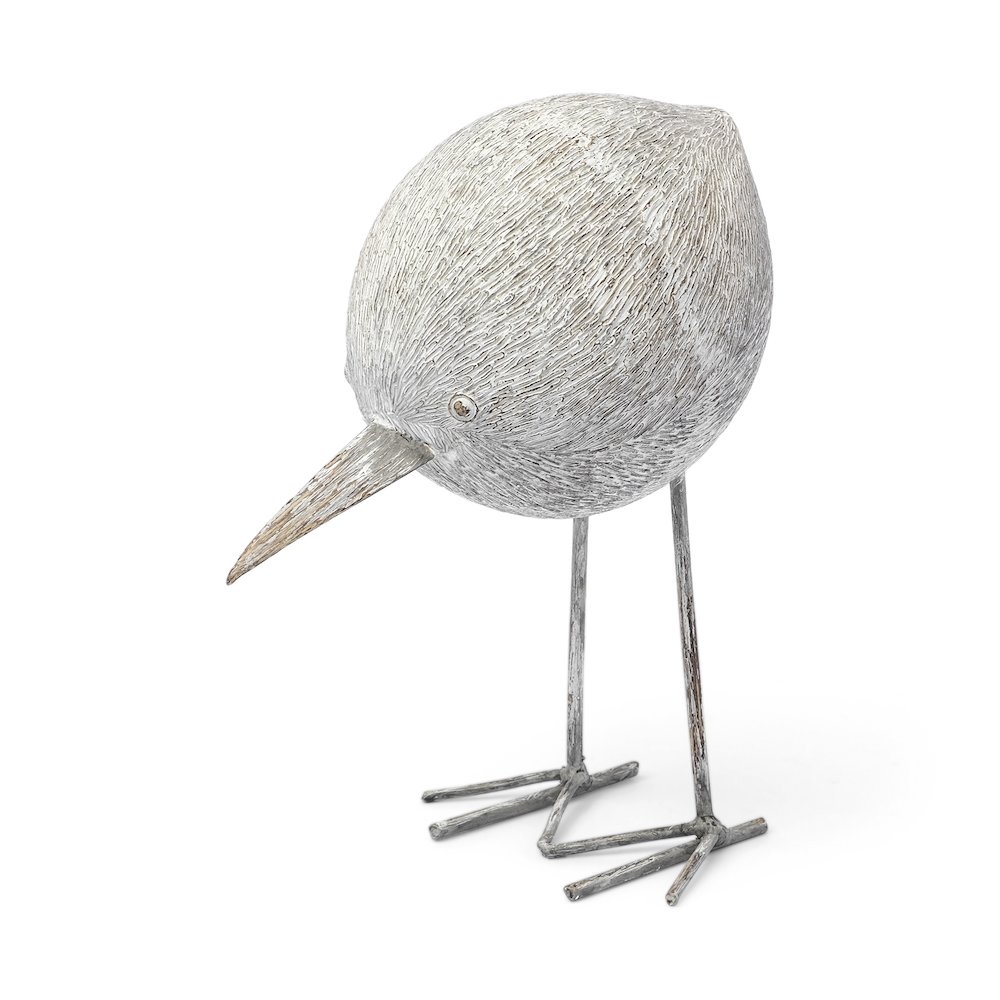 Snipe 6L x 6W Off-White Resin Bird Ornament Metal Feet. Picture 1