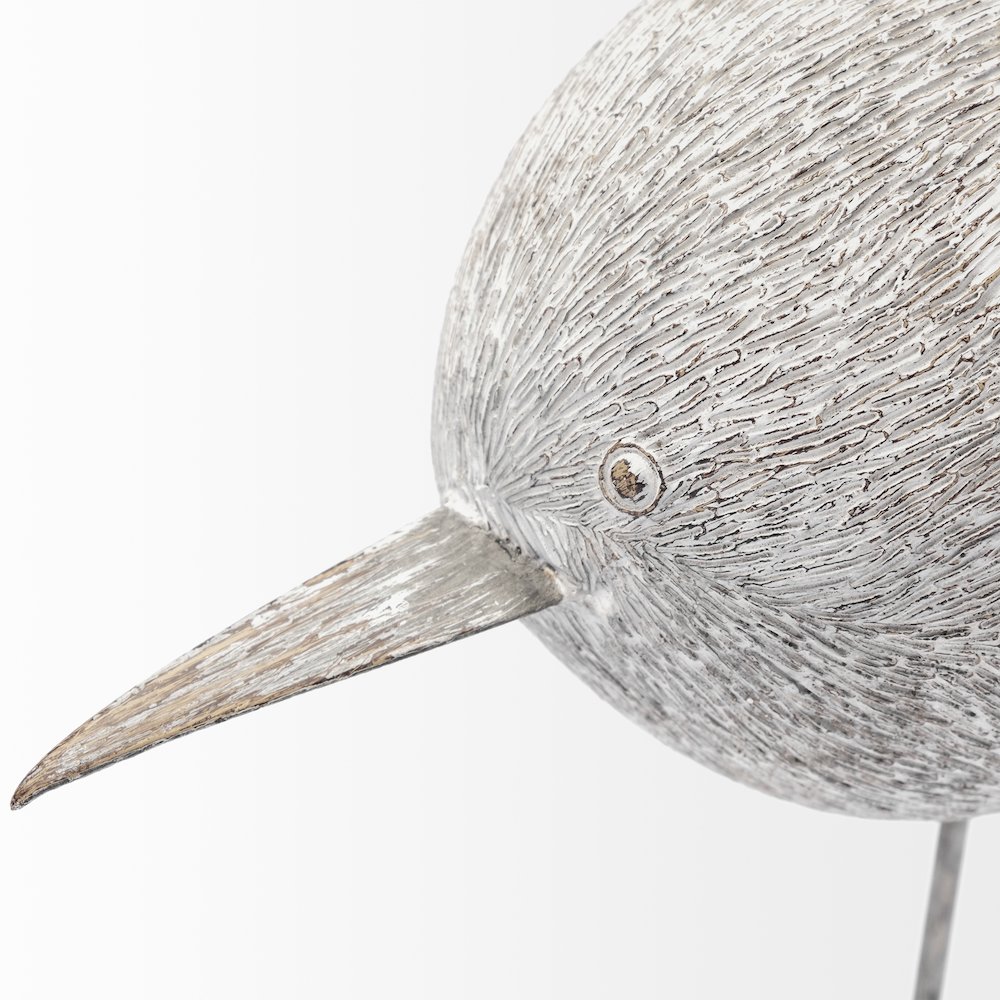 Snipe 6L x 6W Off-White Resin Bird Ornament Metal Feet. Picture 4