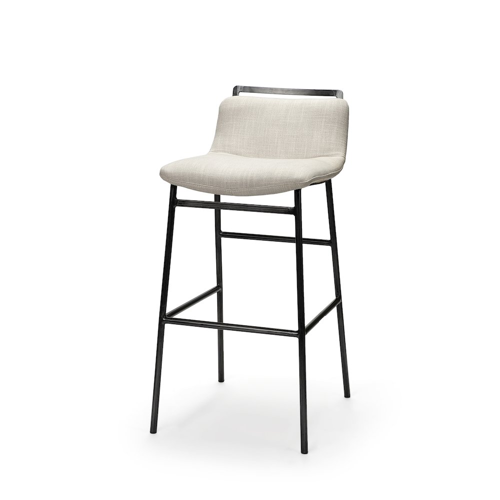 33.5" Total Height Beige Upholstered Seat Gray Metal Frame Counter Stool. Picture 1