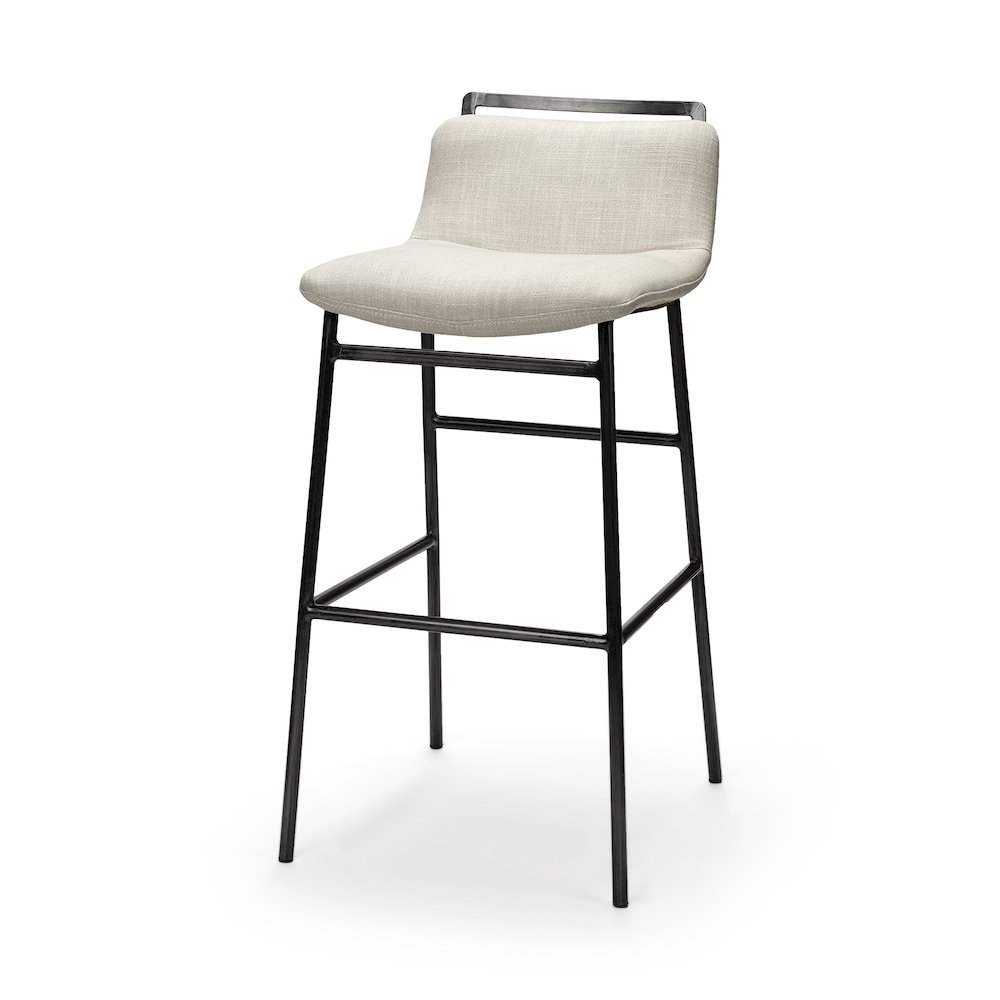 37.5" Total Height Beige Upholstered Seat Gray Metal Frame Bar Stool. Picture 1