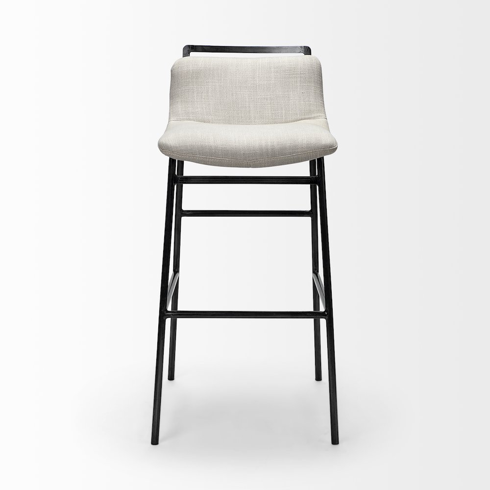 37.5" Total Height Beige Upholstered Seat Gray Metal Frame Bar Stool. Picture 3
