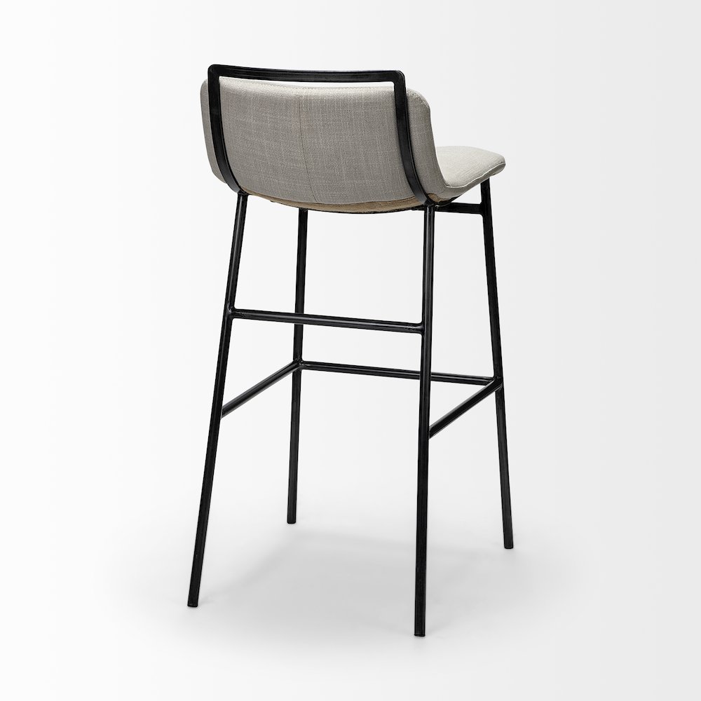 37.5" Total Height Beige Upholstered Seat Gray Metal Frame Bar Stool. Picture 6