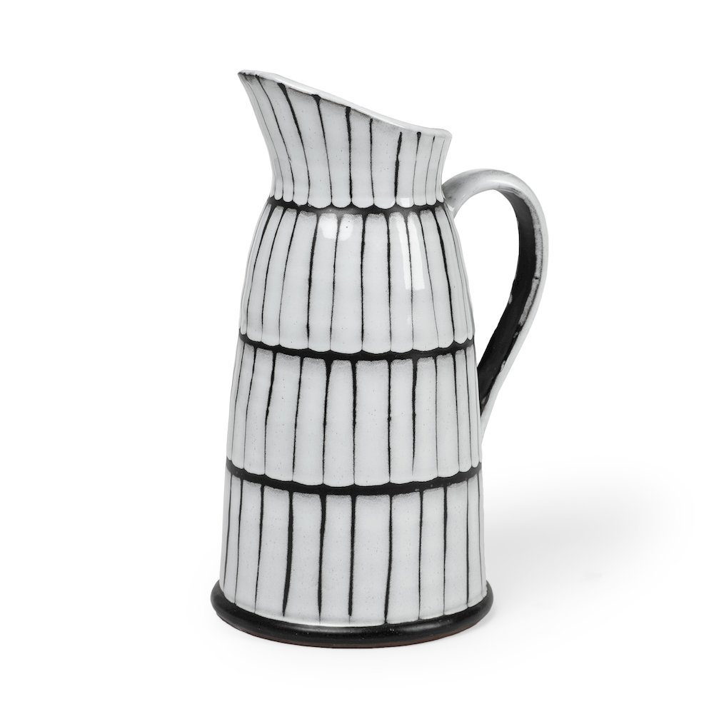 Lome Large White/Black Patterned Ceramic Water Pitcher. Picture 1