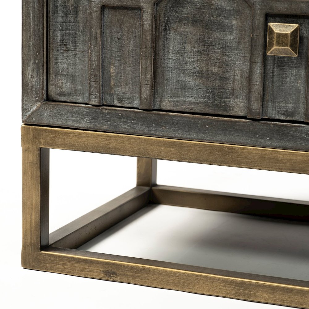 39L X 16W Gray Fir Veneer And Metal Base 3 Drawer Accent Cabinet. Picture 4