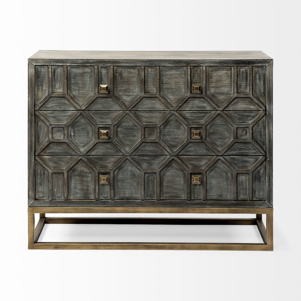 39L X 16W Gray Fir Veneer And Metal Base 3 Drawer Accent Cabinet. Picture 8