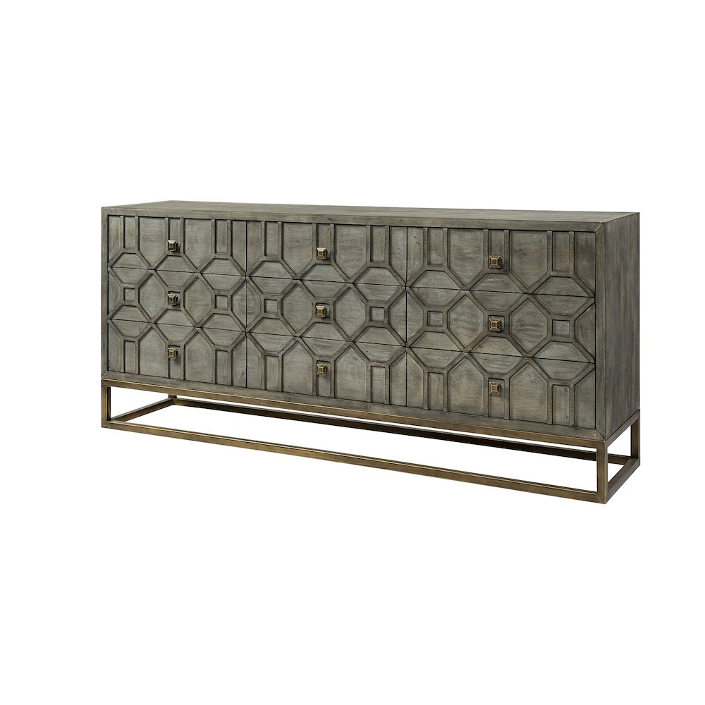 Genevieve 70x15.8 Gray Fir VeneerGold Metal Frame Base 9 Drawer Sideboard. Picture 1