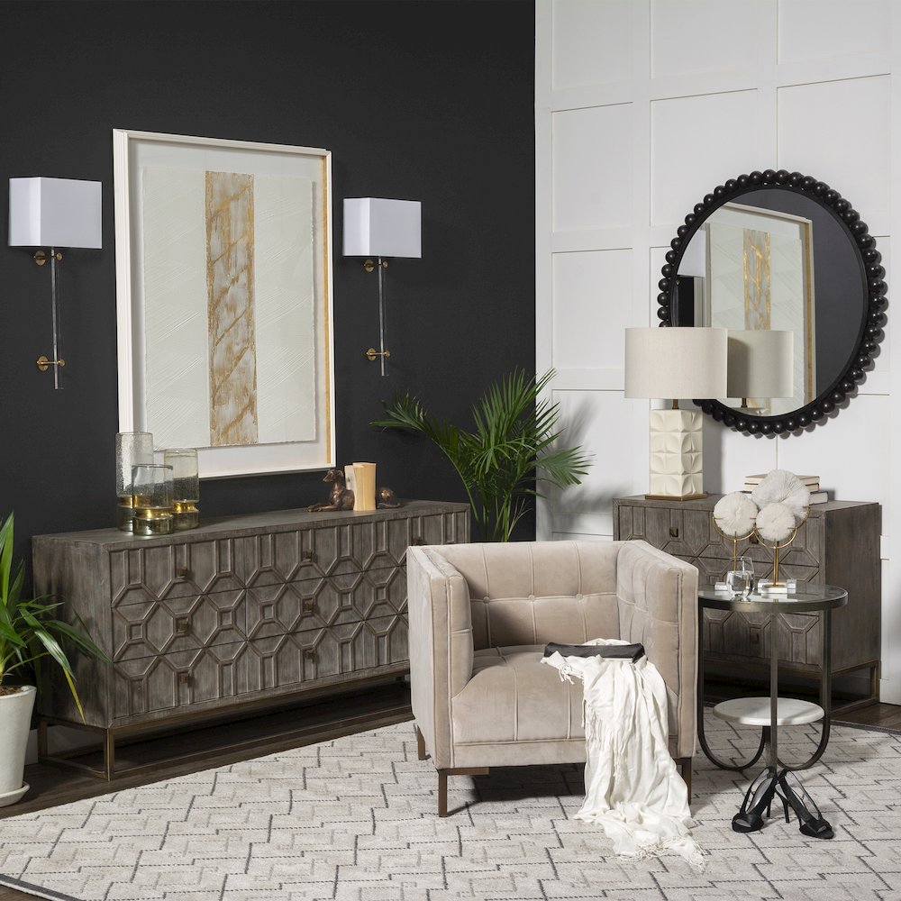 Genevieve 70x15.8 Gray Fir VeneerGold Metal Frame Base 9 Drawer Sideboard. Picture 5