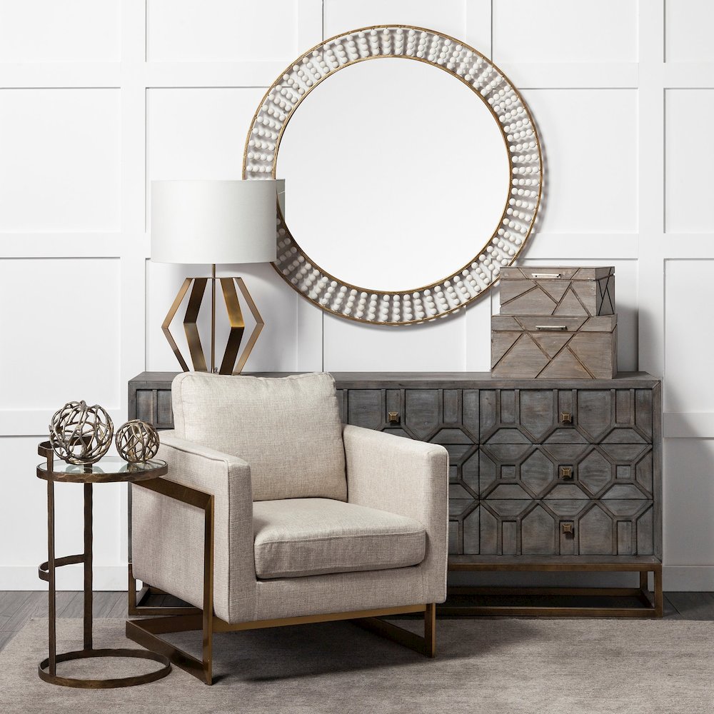 Genevieve 70x15.8 Gray Fir VeneerGold Metal Frame Base 9 Drawer Sideboard. Picture 6