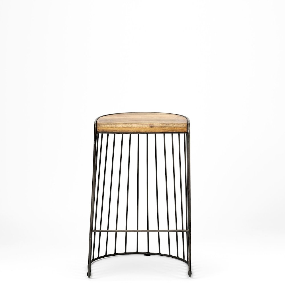 25.6" Seat Height Brown Wood Seat Black Metal Frame Stool. Picture 3