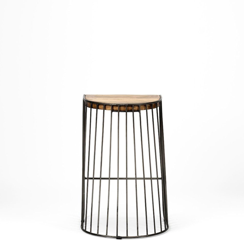 25.6" Seat Height Brown Wood Seat Black Metal Frame Stool. Picture 5