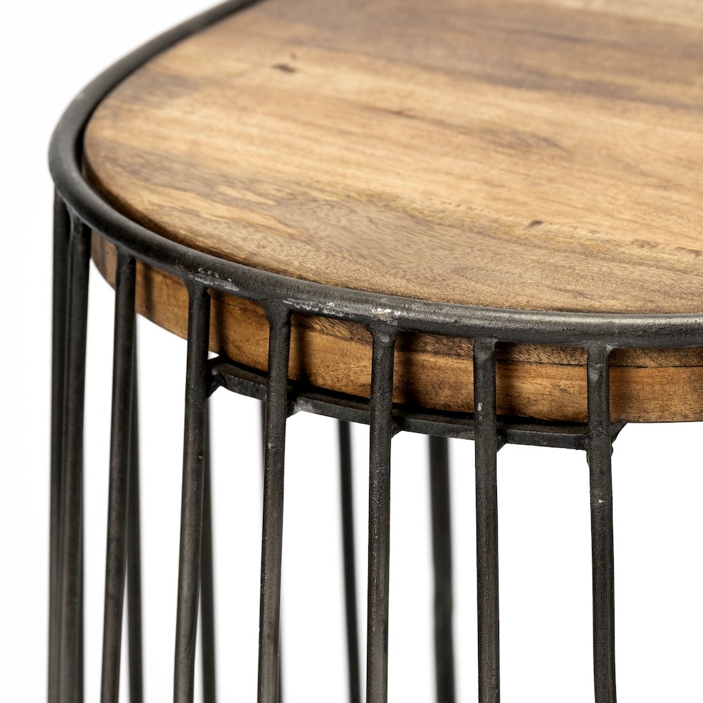 25.6" Seat Height Brown Wood Seat Black Metal Frame Stool. Picture 8