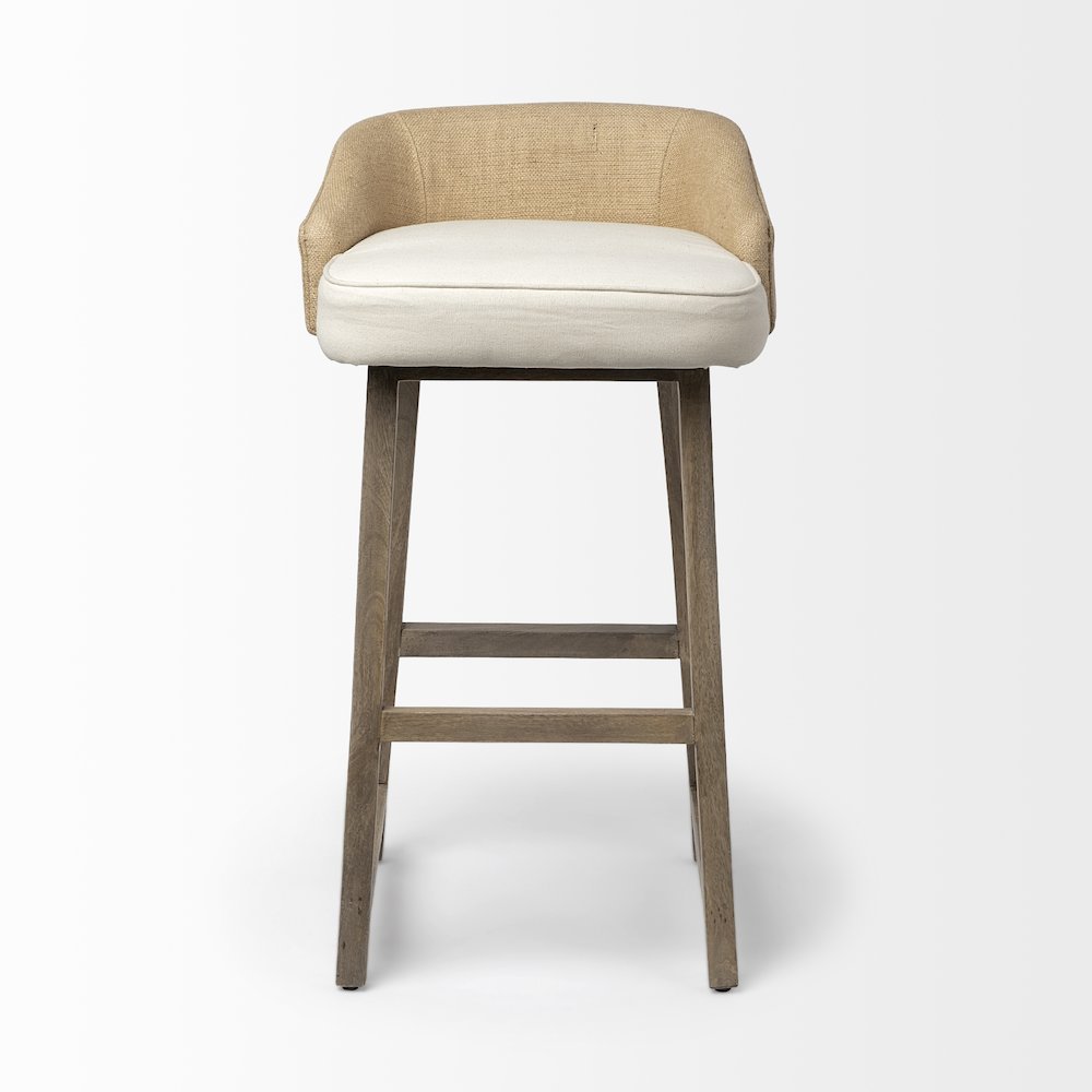 30.5" Seat Height Cream/Beige Fabric Seat Brown Wood Frame Bar Stool. Picture 3