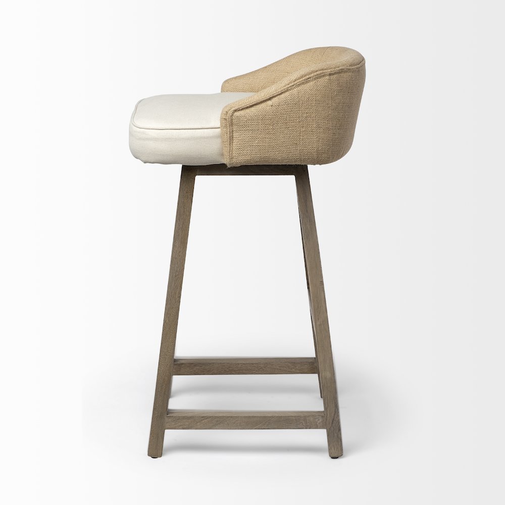 30.5" Seat Height Cream/Beige Fabric Seat Brown Wood Frame Bar Stool. Picture 4