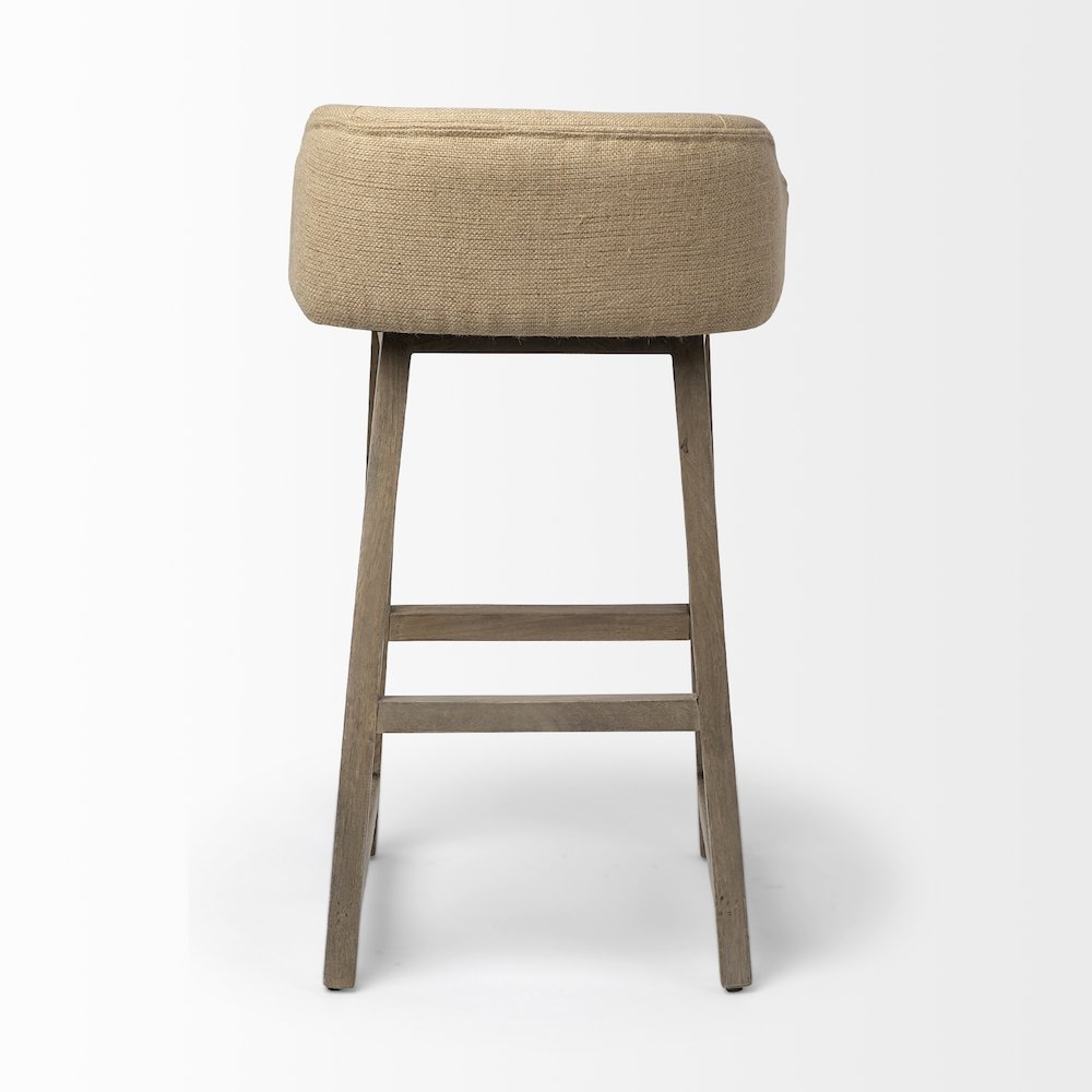 30.5" Seat Height Cream/Beige Fabric Seat Brown Wood Frame Bar Stool. Picture 5