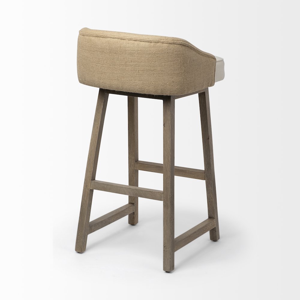 30.5" Seat Height Cream/Beige Fabric Seat Brown Wood Frame Bar Stool. Picture 6