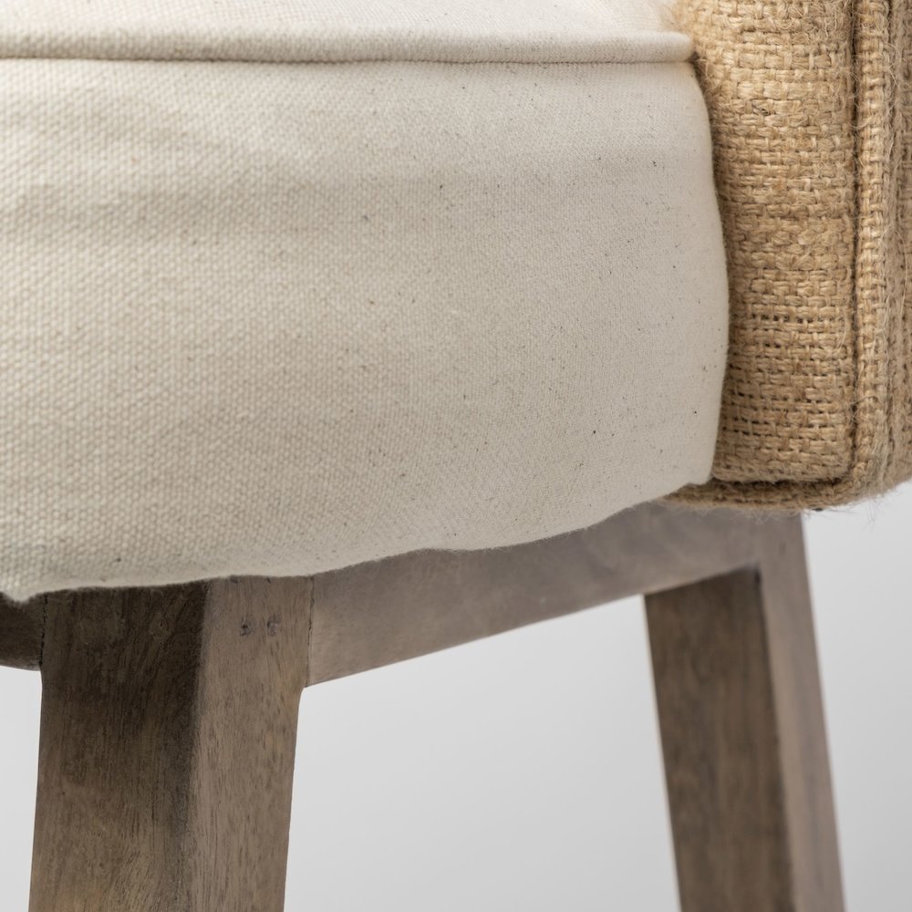 30.5" Seat Height Cream/Beige Fabric Seat Brown Wood Frame Bar Stool. Picture 8
