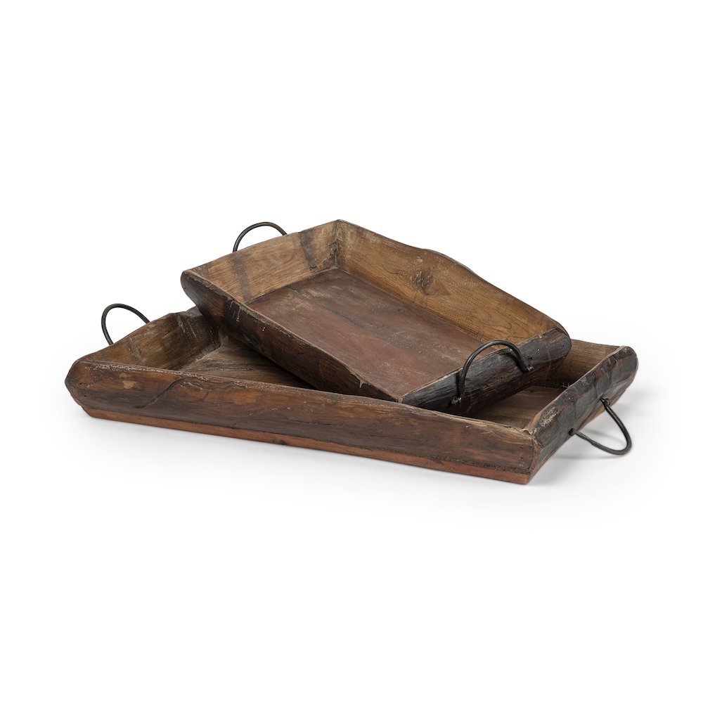 Durone (Set of 2) Brown Wooden Live Edge Serving Trays. Picture 1