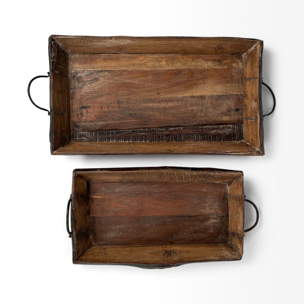 Durone (Set of 2) Brown Wooden Live Edge Serving Trays. Picture 6