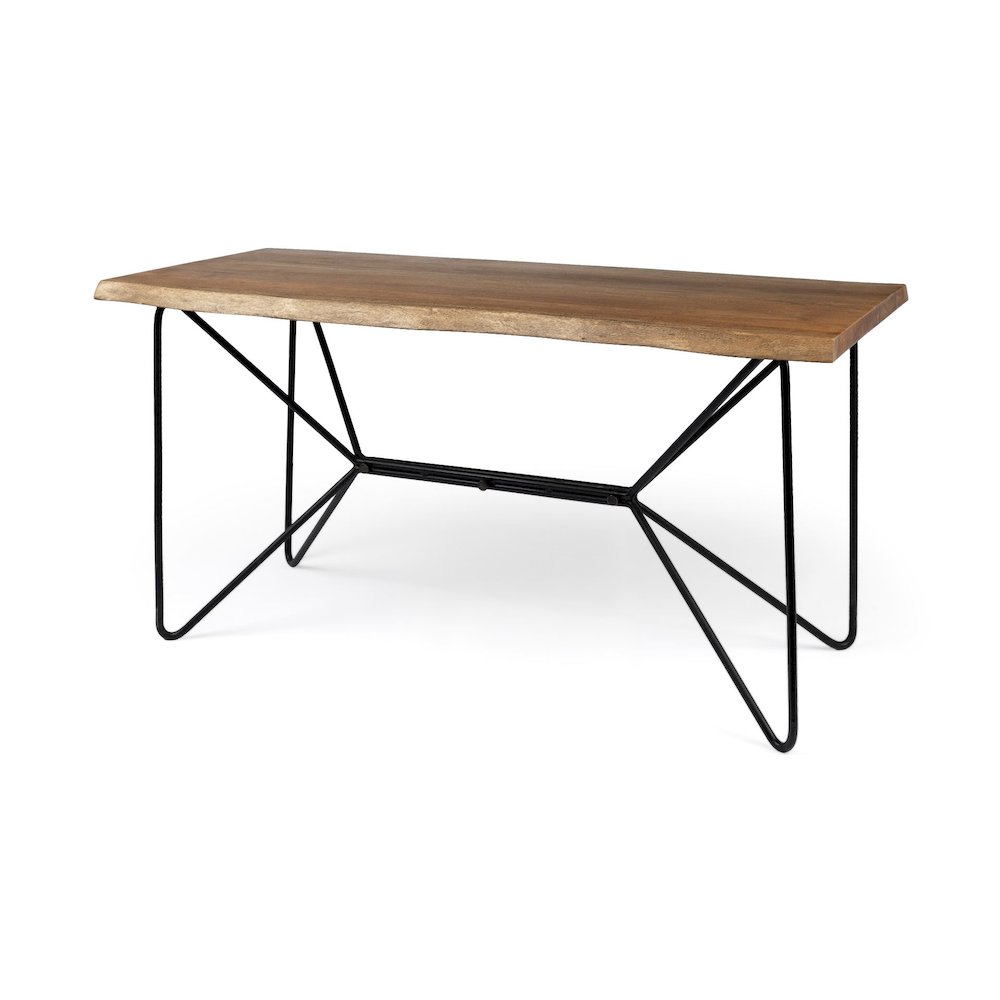 Papillion IV 60L x 26W Natural Solid Wood and Live Edge Iron Office Desk. Picture 1