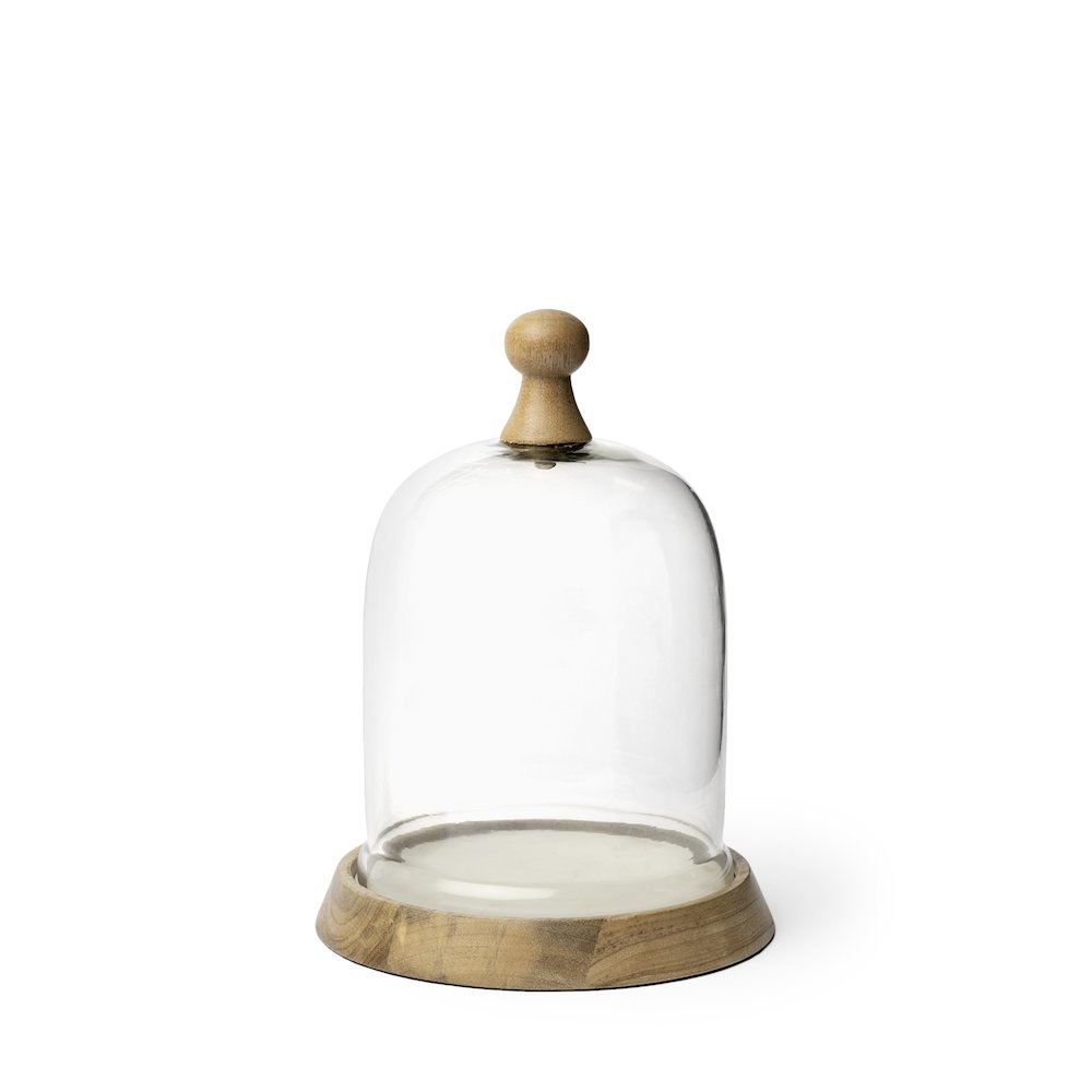 Small Wooden/White Marble Base Glass Cloche. Picture 1