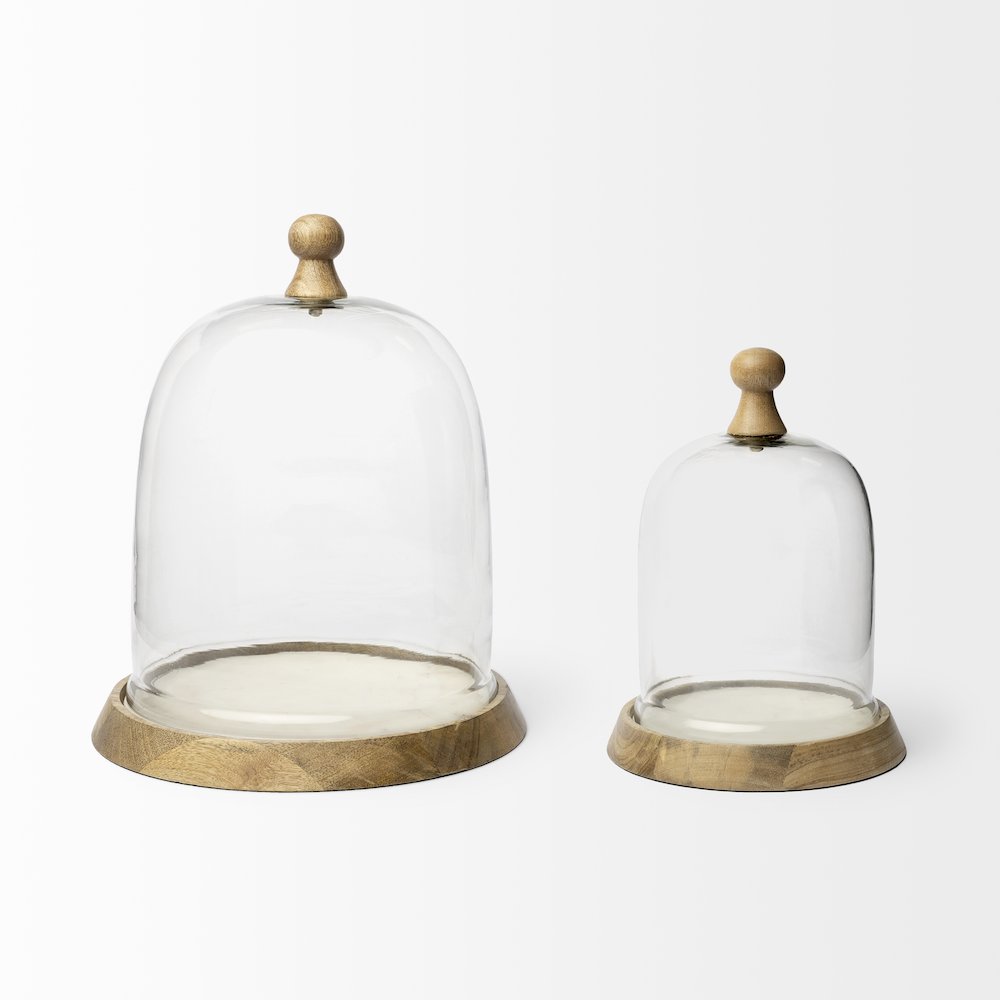 Small Wooden/White Marble Base Glass Cloche. Picture 2