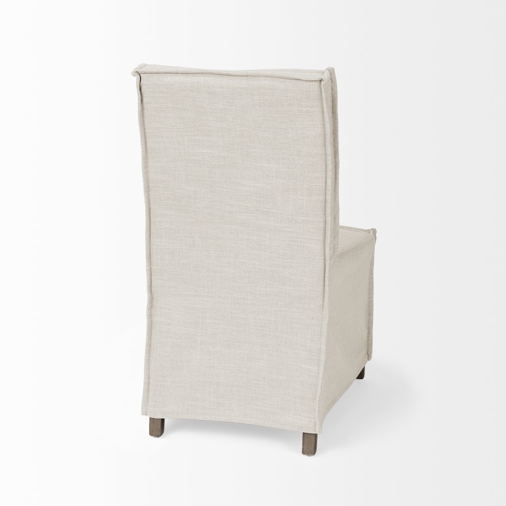 Cream Fabric Slip-Cover Brown Wooden Base Dining Chair. Picture 7
