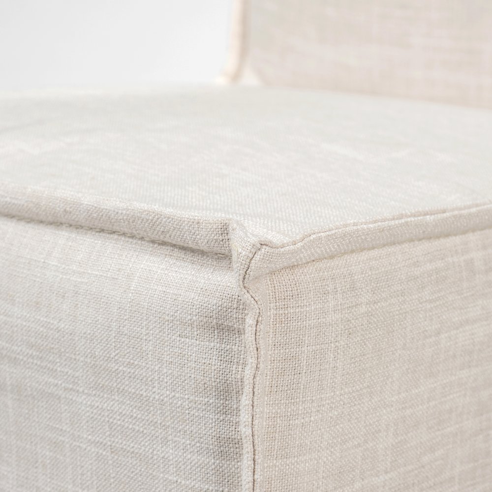 Cream Fabric Slip-Cover Brown Wooden Base Dining Chair. Picture 8
