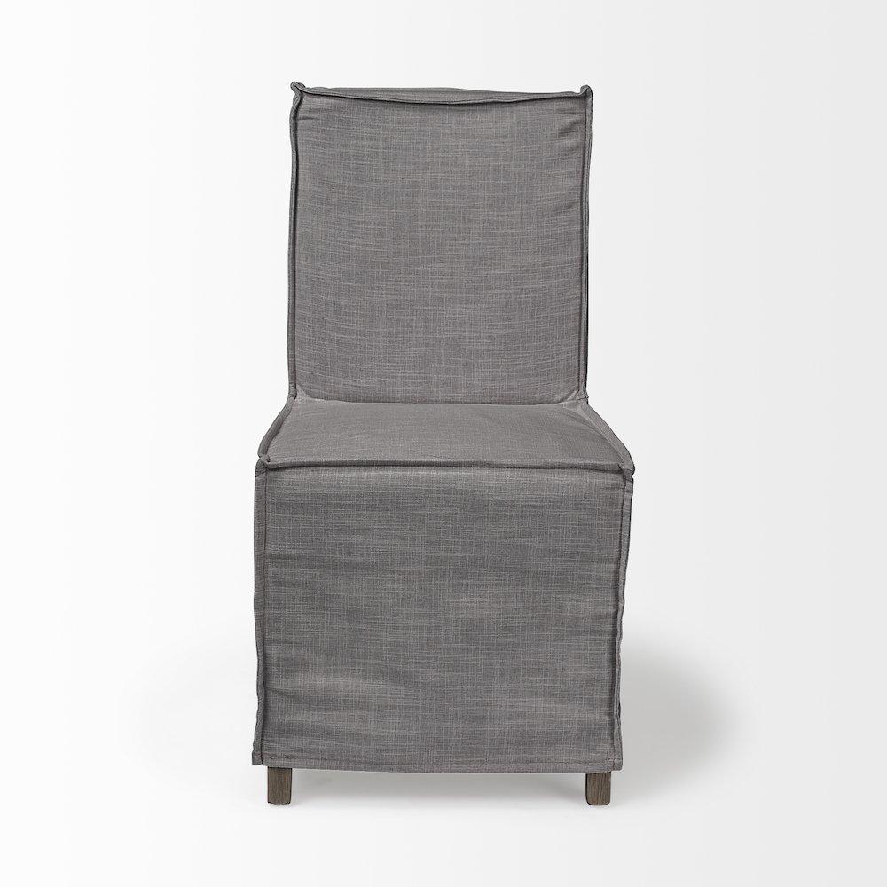 Grey Fabric Slip-Cover Brown Wooden Base Dining Chair. Picture 3