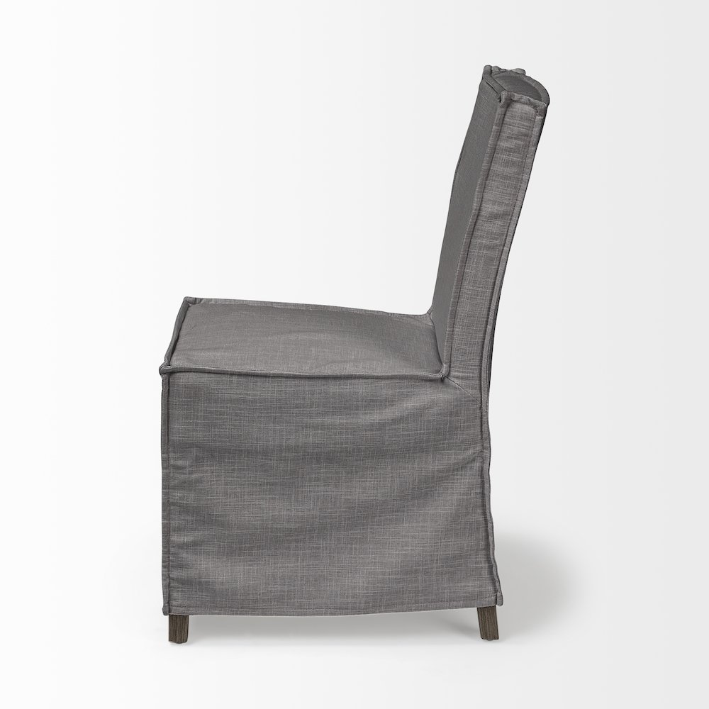 Grey Fabric Slip-Cover Brown Wooden Base Dining Chair. Picture 4