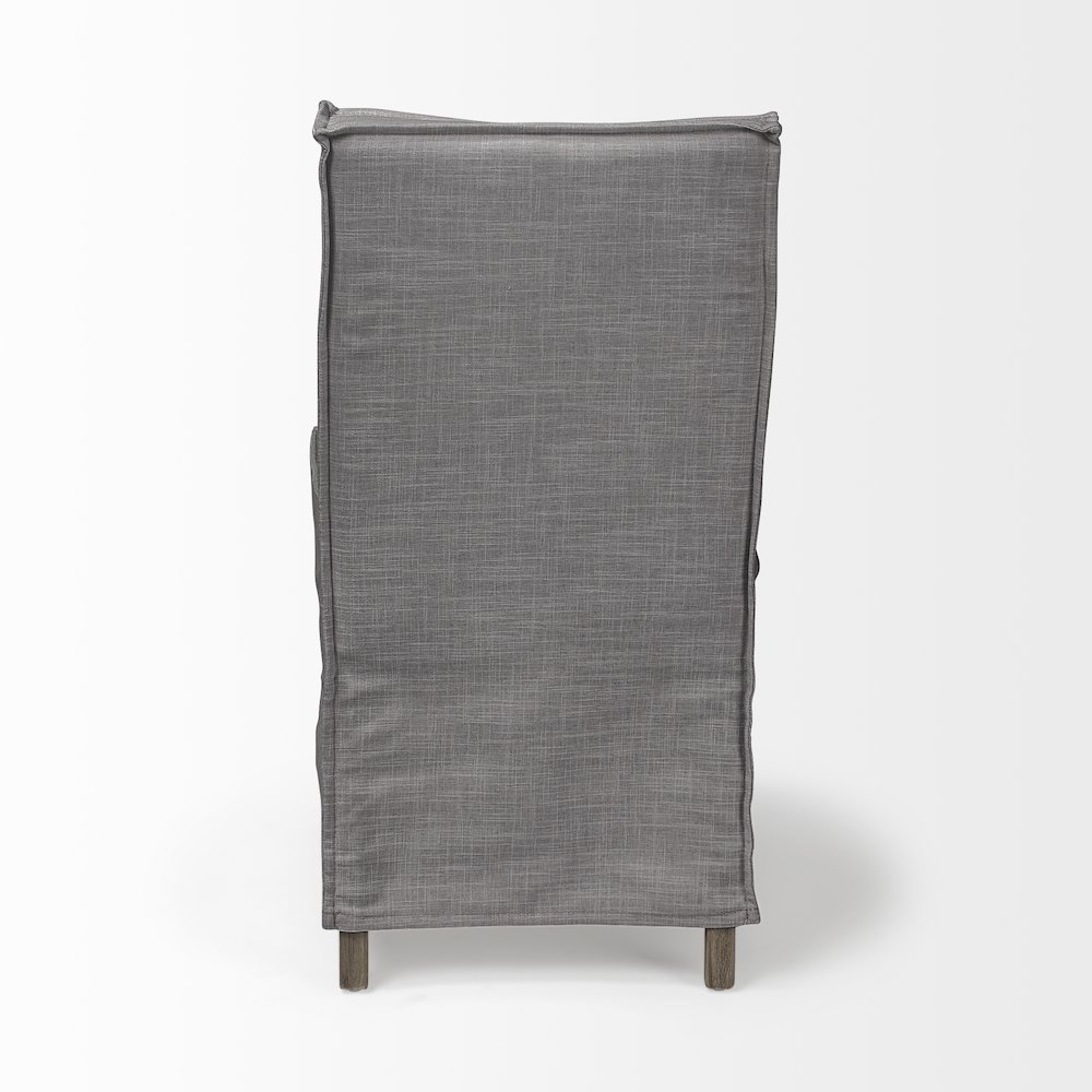 Grey Fabric Slip-Cover Brown Wooden Base Dining Chair. Picture 5