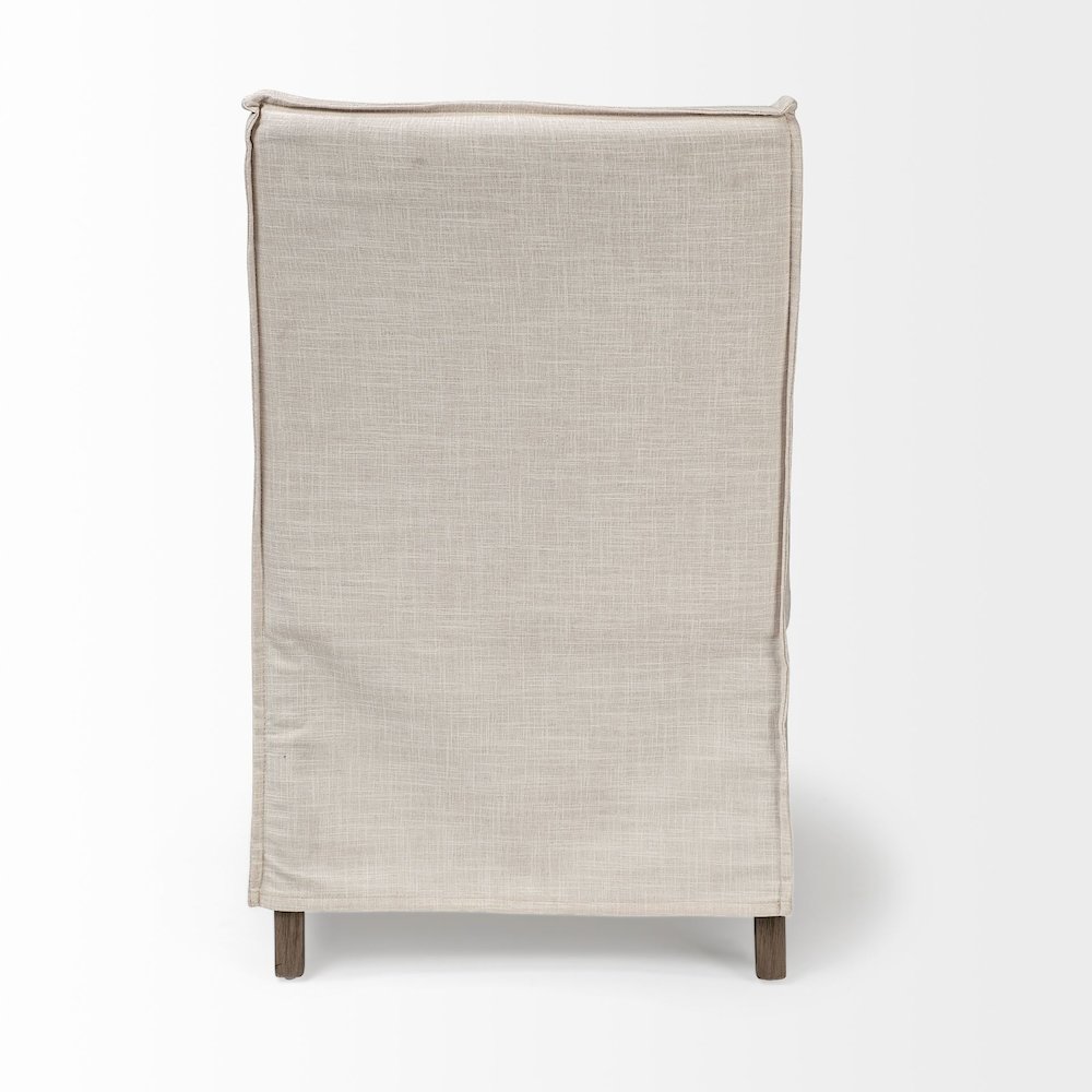 Cream Fabric Slip-Cover Brown Wood Frame Dining Chair. Picture 5