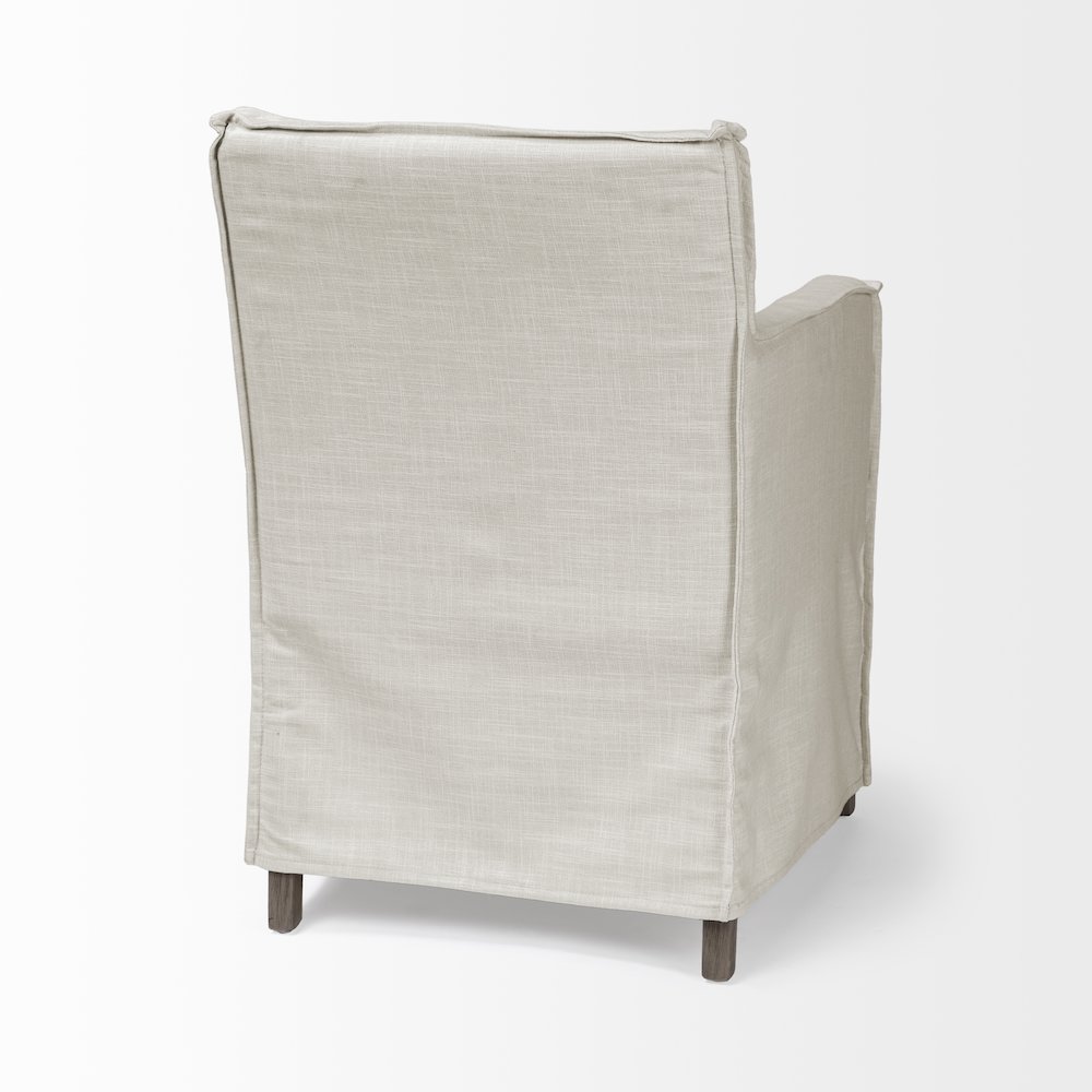 Cream Fabric Slip-Cover Brown Wood Frame Dining Chair. Picture 6