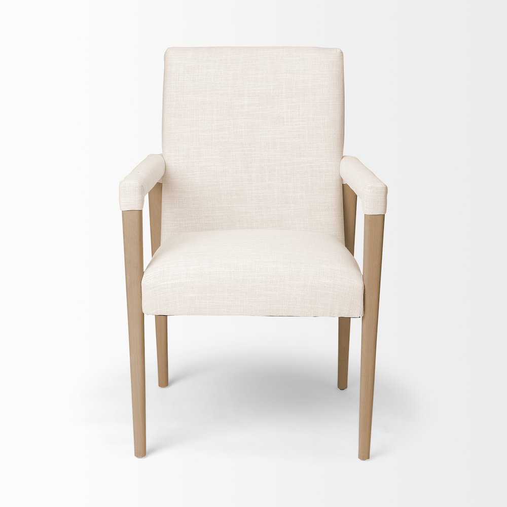 Cream Fabric Wrap Brown Wood Frame Dining Chair. Picture 3