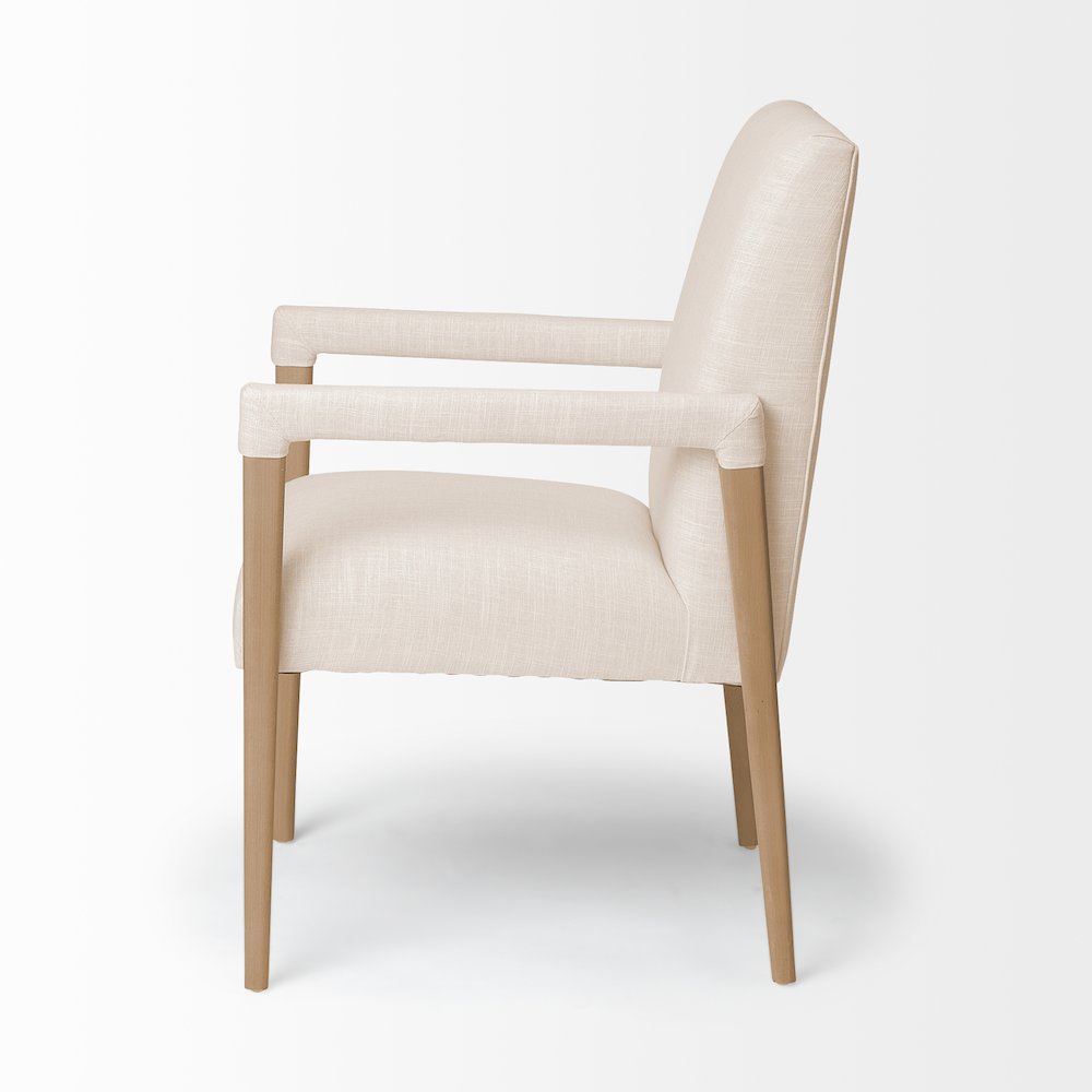 Cream Fabric Wrap Brown Wood Frame Dining Chair. Picture 4